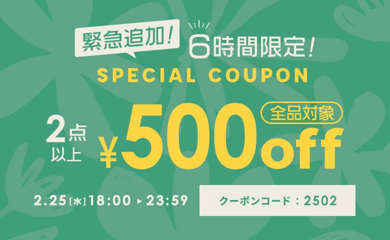 【6時間限定】2点以上購入で500円OFFクーポン
