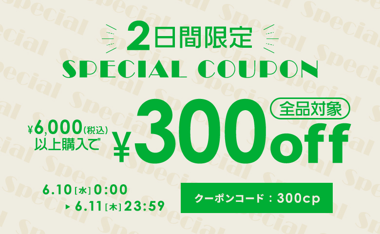 6,000円以上購入で300円OFFクーポン