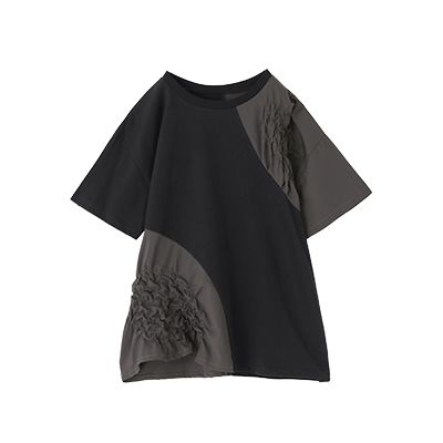 異素材シャーリング切替カットソー