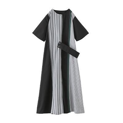 無地×ストライプ切替ワンピース
