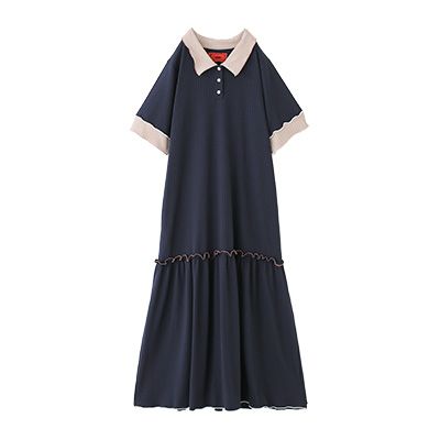 ワイドリブ配色ポロワンピース