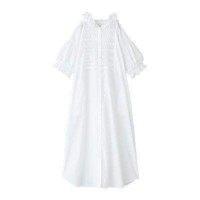 フリルフードピンタックシャツワンピース