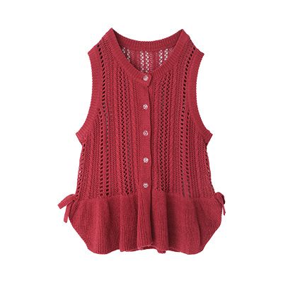 透かし編みフリルニットベスト