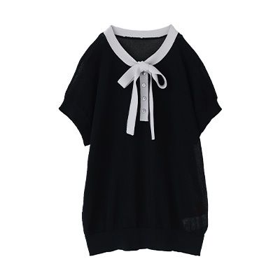 ボウタイ配色サマーニットトップス