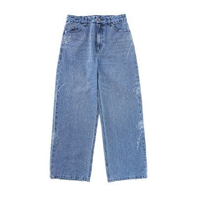 花柄モチーフストレートデニムパンツ